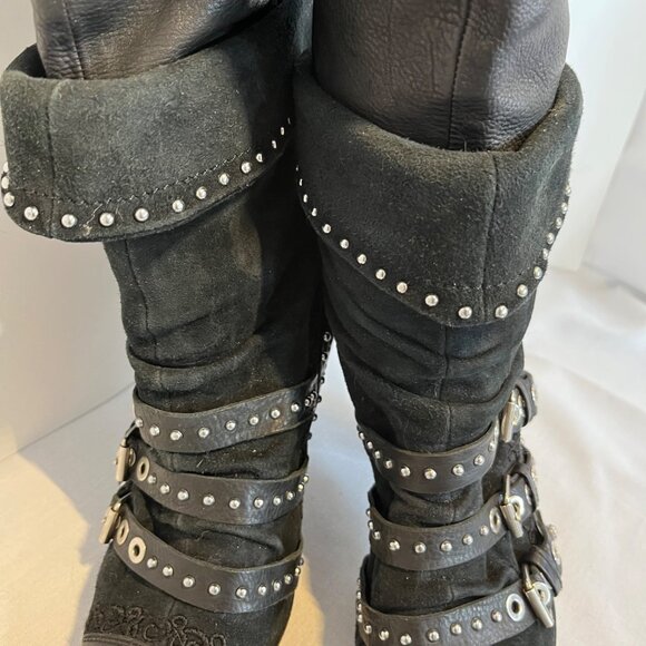 El Tequero Valerio Gluntoli Western Leather Italy Knee High Studded Rhinestones - Picture 8 of 16